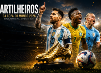 Artilheiros da Copa do Mundo 2026: Messi lidera, e Vini Jr. aparece na disputa pela Chuteira de Ouro Messi lidera a artilharia da Copa do Mundo de 2026, com Vini Jr., Mbappé, Dembélé e Haaland na disputa pela Chuteira de Ouro.
