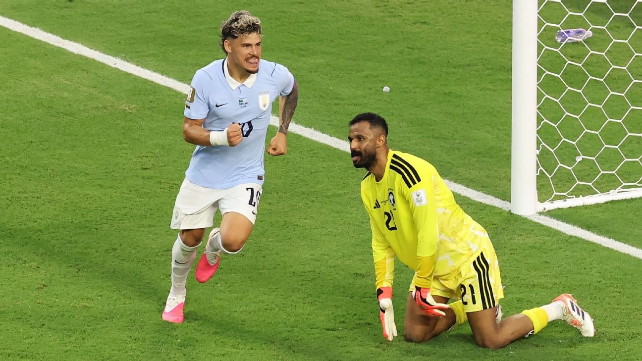 Uruguai reage no segundo tempo, busca empate contra a Arábia Saudita e evita tropeço na estreia da Copa