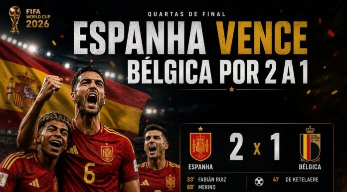 Espanha vence Bélgica por 2 a 1, Merino decide novamente e La Roja enfrenta a França na semifinal da Copa do Mundo 2026 A Espanha venceu a Bélgica por 2 a 1, garantiu vaga na semifinal da Copa do Mundo de 2026 e enfrentará a França. Veja como foi o jogo.