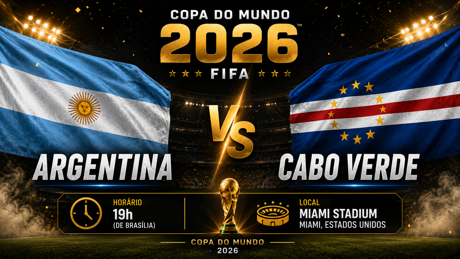 Agenda oficial dos jogos desta sexta-feira (3) pela Copa do Mundo de 2026, com Austrália x Egito, Argentina x Cabo Verde e Colômbia x Gana.