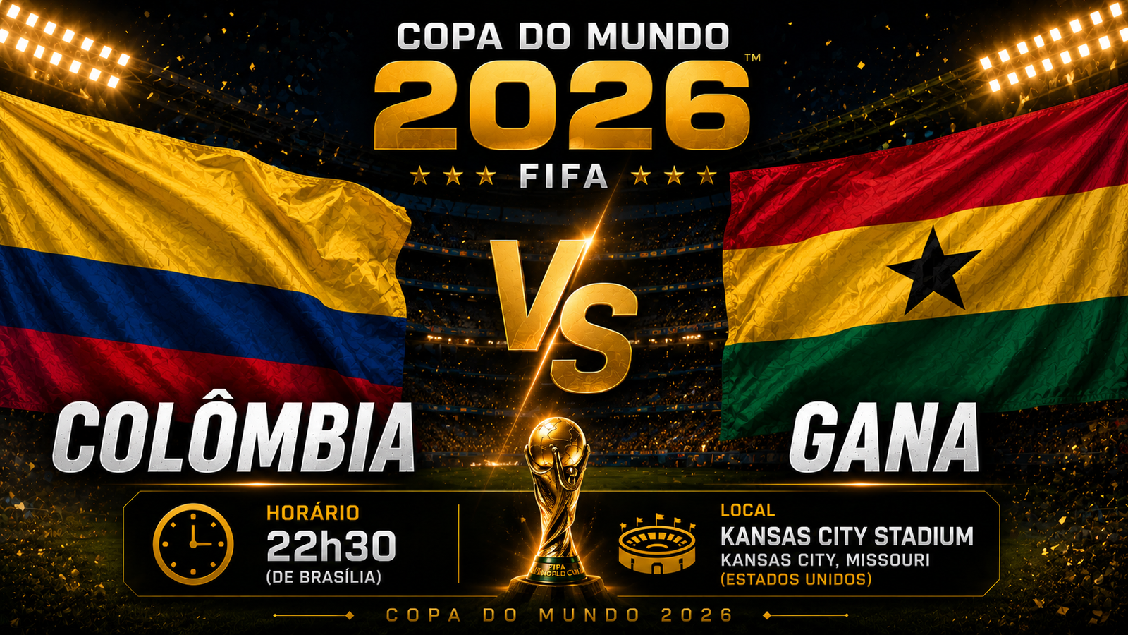 Agenda oficial dos jogos desta sexta-feira (3) pela Copa do Mundo de 2026, com Austrália x Egito, Argentina x Cabo Verde e Colômbia x Gana.