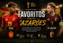 Espanha x Bélgica: favoritos contra azarões? Entenda por que o duelo pode ser muito mais equilibrado do que parece Jogadores de Espanha e Bélgica antes das quartas de final da Copa do Mundo de 2026, destacando o favoritismo espanhol e a confiança belga.