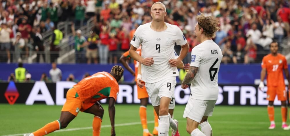 Erling Haaland comemora o gol da vitória da Noruega sobre a Costa do Marfim na Copa do Mundo de 2026.