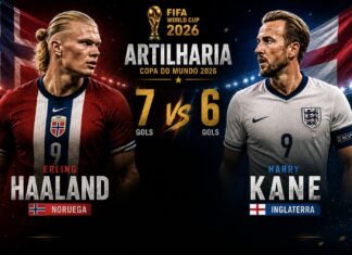 Erling Haaland x Harry Kane: dois dos maiores centroavantes do mundo disputam vaga na semifinal da Copa do Mundo 2026 Erling Haaland e Harry Kane antes do confronto entre Noruega e Inglaterra pelas quartas de final da Copa do Mundo de 2026.
