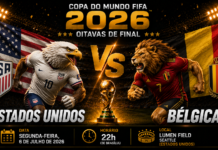 Estados Unidos x Bélgica: onde assistir, horário, prováveis escalações e tudo sobre o jogo das oitavas da Copa do Mundo 2026 Estados Unidos e Bélgica se enfrentam no Lumen Field pelas oitavas de final da Copa do Mundo de 2026, valendo a última vaga nas quartas de final.