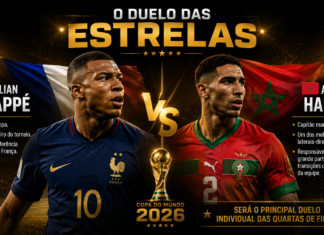 França x Marrocos: estilos opostos colocam frente a frente um dos ataques mais letais e uma das defesas mais organizadas da Copa Jogadores de França e Marrocos disputam bola em representação da análise tática das quartas de final da Copa do Mundo de 2026.
