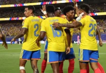 Colômbia vence Gana, confirma favoritismo e enfrenta a Suíça nas oitavas da Copa do Mundo 2026 Luis Díaz comemora o gol da vitória da Colômbia sobre Gana, que garantiu a classificação às oitavas de final da Copa do Mundo de 2026.