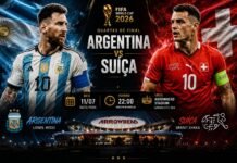 Argentina x Suíça: onde assistir, horário, prováveis escalações e tudo sobre o jogo das quartas de final da Copa do Mundo 2026 Lionel Messi e Granit Xhaka antes do confronto entre Argentina e Suíça pelas quartas de final da Copa do Mundo de 2026.