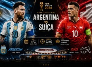 Argentina x Suíça: onde assistir, horário, prováveis escalações e tudo sobre o jogo das quartas de final da Copa do Mundo 2026 Lionel Messi e Granit Xhaka antes do confronto entre Argentina e Suíça pelas quartas de final da Copa do Mundo de 2026.