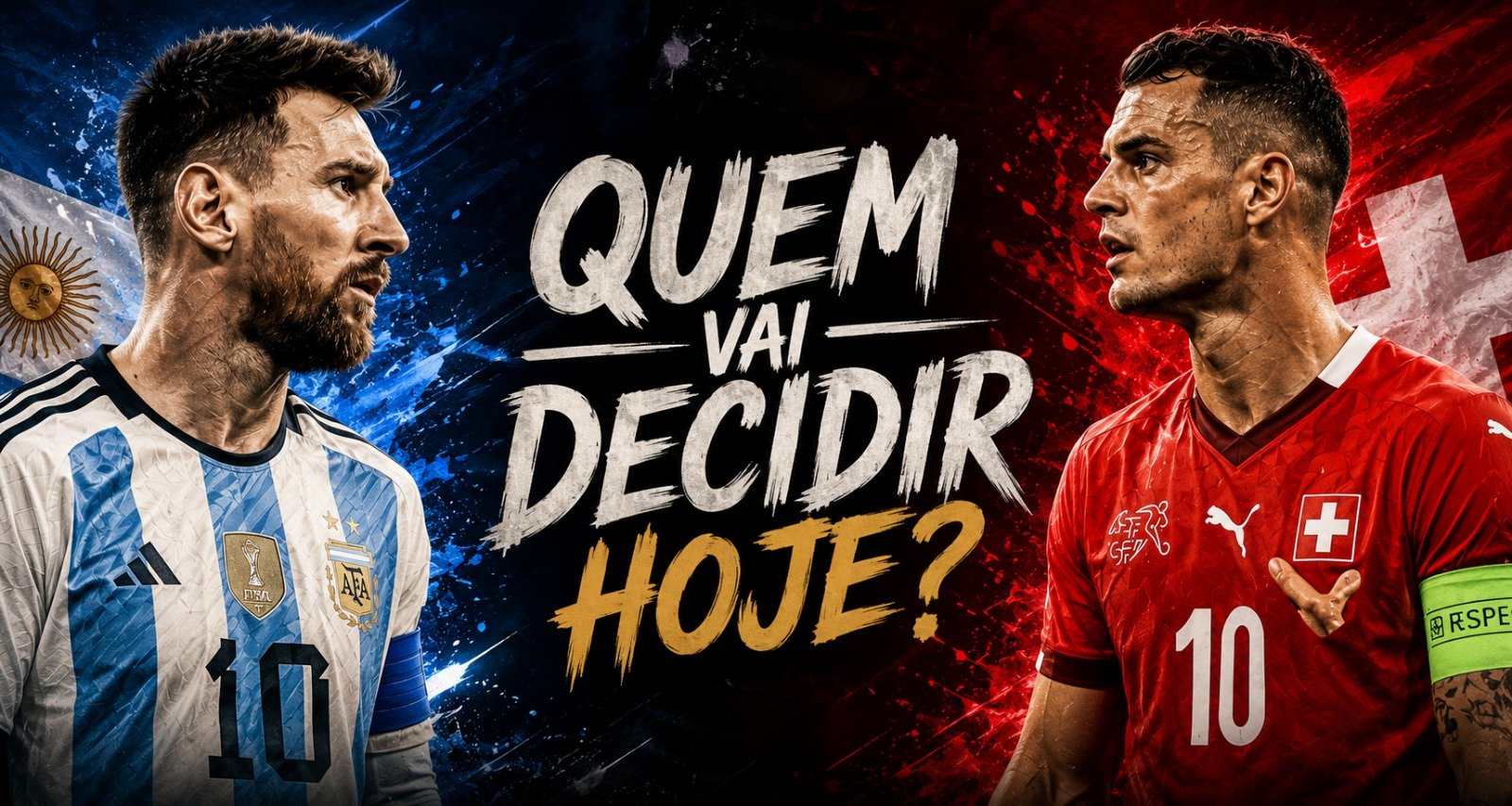 Lionel Messi e Granit Xhaka antes do confronto entre Argentina e Suíça pelas quartas de final da Copa do Mundo de 2026.