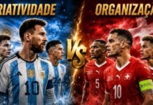 Argentina x Suíça: criatividade contra organização, a análise tática das quartas de final da Copa do Mundo 2026 Representação tática do confronto entre Argentina e Suíça pelas quartas de final da Copa do Mundo de 2026, destacando os diferentes estilos de jogo.