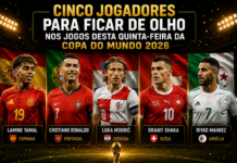 Cinco jogadores para ficar de olho nos jogos desta quinta-feira da Copa do Mundo 2026 Montagem com Lamine Yamal, Cristiano Ronaldo, Luka Modrić, Granit Xhaka e Riyad Mahrez, destaques dos jogos de 2 de julho na Copa do Mundo de 2026.