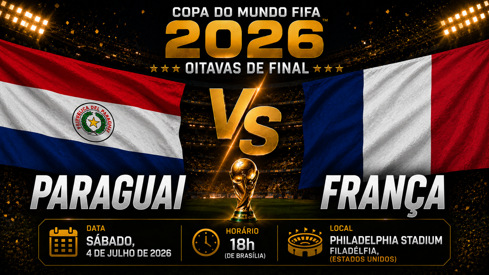 Paraguai e França se enfrentam pelas oitavas de final da Copa do Mundo de 2026 na Filadélfia.