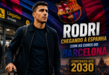 Rodri chega a Barcelona para assinar contrato de quatro anos Rodri chega a Barcelona para assinar contrato de quatro temporadas