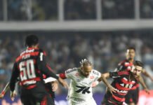 Flamengo abre 2 a 0, deixa escapar vitória contra o Santos e vê Palmeiras encostar na liderança